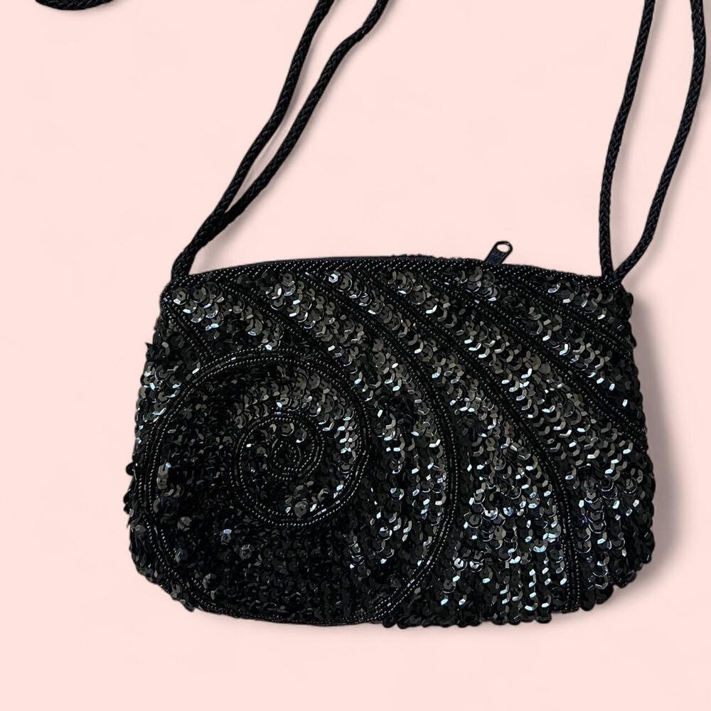Black beaded sequin vintage bag - Picture 2 of 6